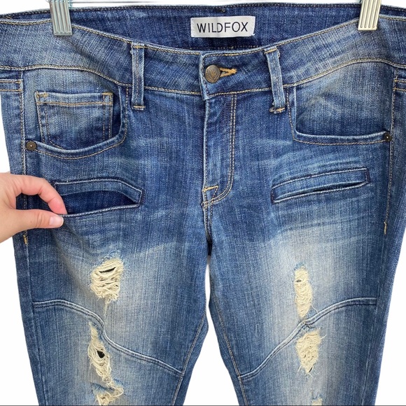 Wildfox Distressed Moto Biker Skinny Jeans - Picture 8 of 15